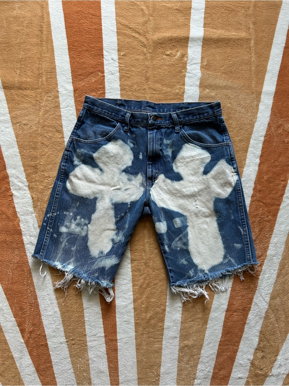 Levi's Blue Denim Shorts with White Bleach Cross Motifs